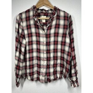 Telluride Clothing Company Shirt Womens Medium Red Plaid Button Up Ruffle Collar